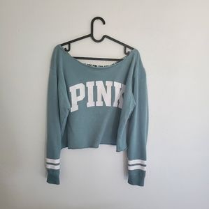 PINK teal off the shoulder crop